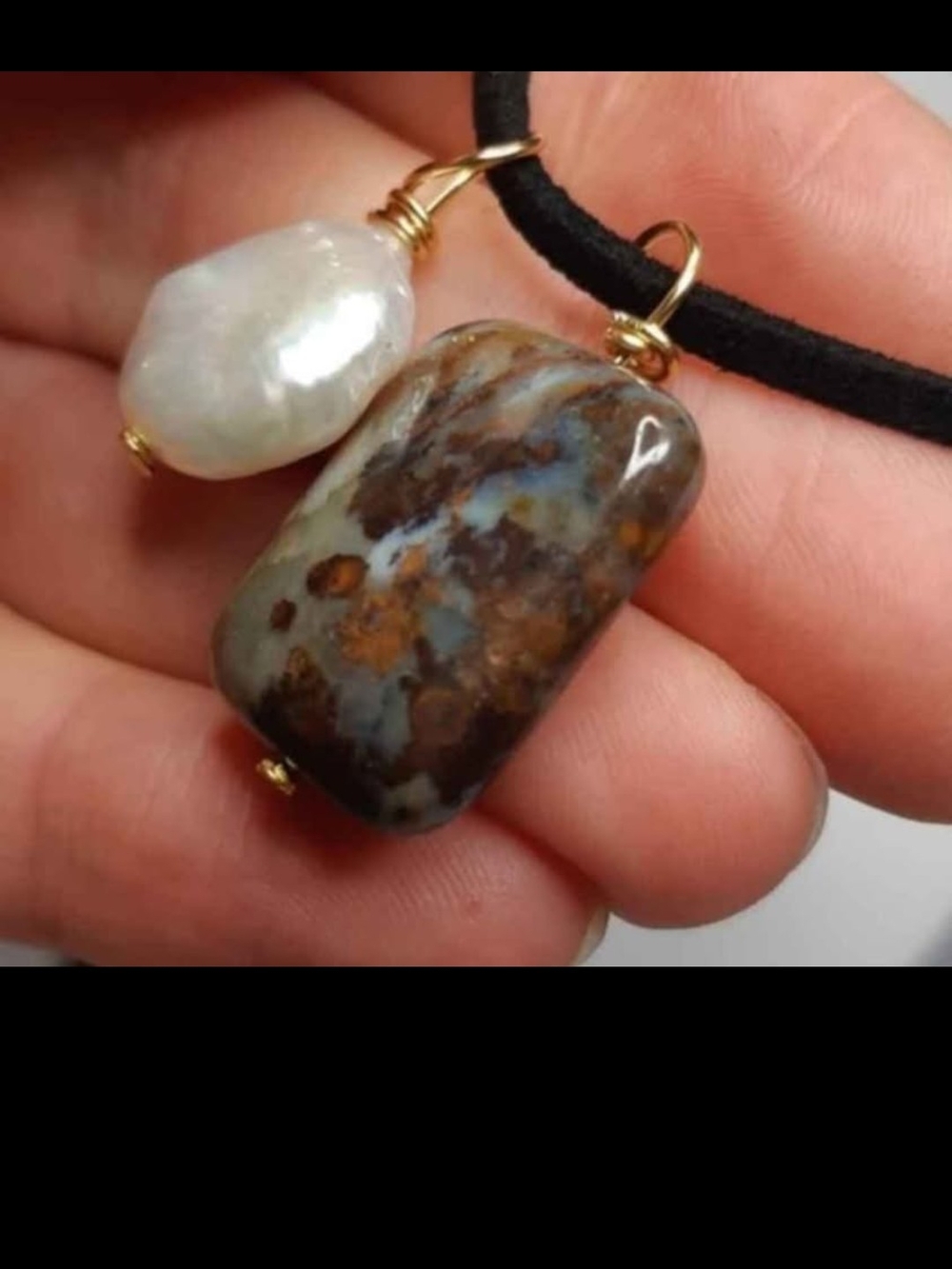 Jasper Stone Coin Pearl Wire Wrap Necklace